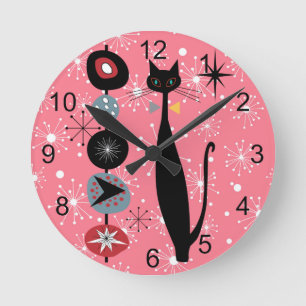 Horloge Ronde Retro Atomique Moyen Siècle Moderne MCM Cool Chat