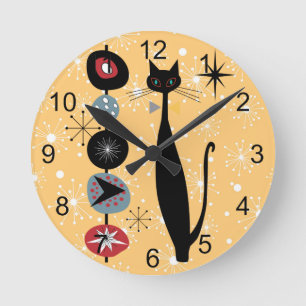 Horloge Ronde Retro Atomique Moyen Siècle Moderne MCM Cool Chat 