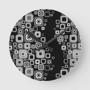 Horloge Ronde Rétro black and white squares