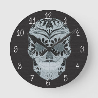 Horloge Ronde Rétro Day of the Dead Sugar Skull
