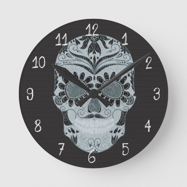 Horloge Ronde Rétro Day of the Dead Sugar Skull (Recto)