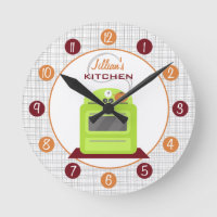 Retro Green Stove Personalized Kitchen Clock