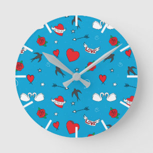 Horloge Ronde Rétro Hearts and Flowers Romantic