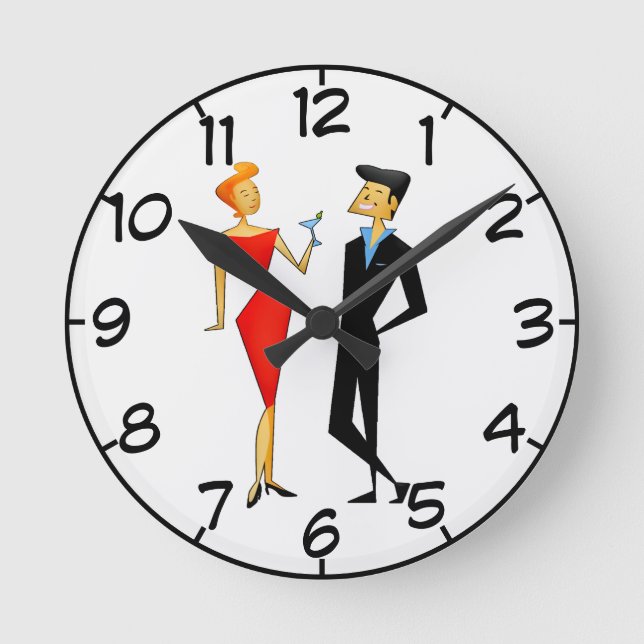 Horloge Ronde Retro les années 50 Couple Cocktail Party Rouge No (Recto)