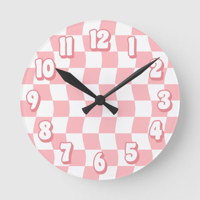 Horloge Ronde Retro Pastel rose blanc Verre tableau de contrôle (Recto)