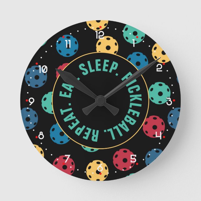 Horloge Ronde 😍 Retro Pickleballs / Black with numbers Round Cl (Recto)