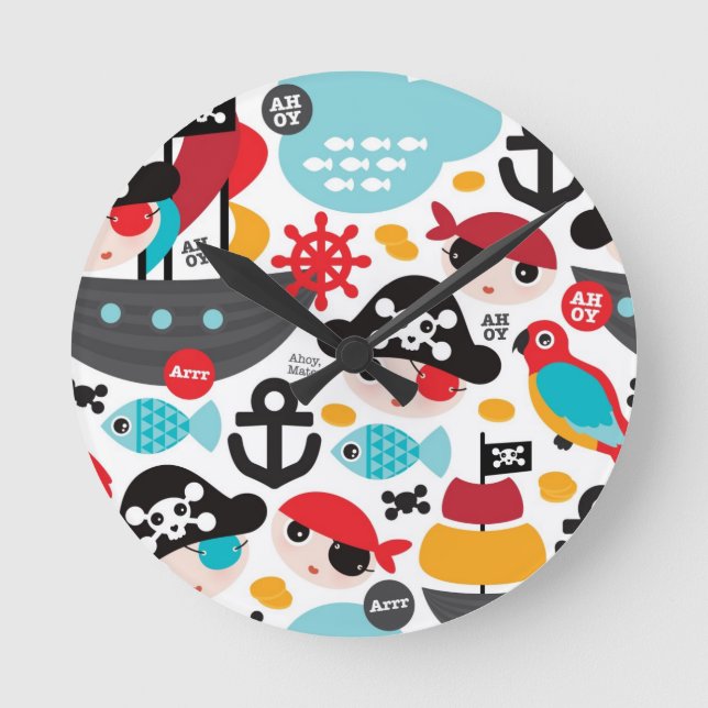 Horloge Ronde Rétro pirate illustration sailing (Recto)