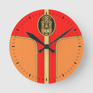 Horloge Ronde Rétro planche de surf de Tiki