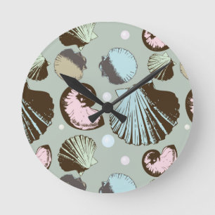 Horloge Ronde Retro Seashell Pattern