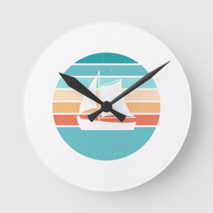 Horloge Ronde Retro Sunset Effet Perdu + Voilier