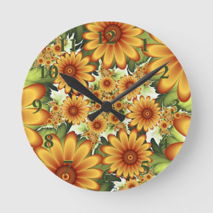 Horloge Ronde Rêve Floral, Art Fractal Moderne Abstrait Fleur