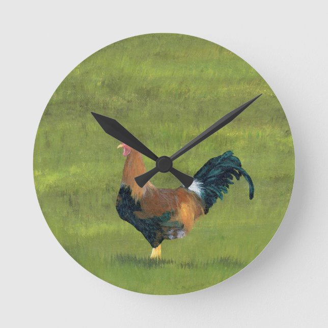 Horloge Ronde Réveil persistant - conception de ferme de coq (Recto)