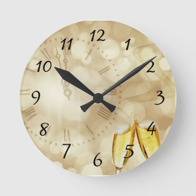 Horloge Ronde Réveillon du Nouvel An avec lunettes de champagne (Recto)