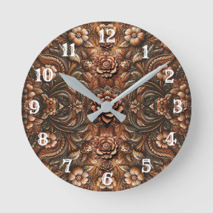 Horloge Ronde Revêtement en cuir Vintage floral incorporé