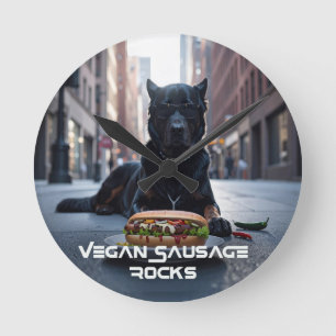 HORLOGE RONDE ROCHERS DE SAUCISSE VÉGANE - AMUSANT