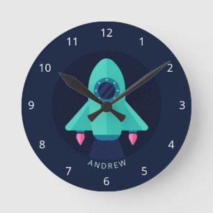 Horloge Ronde Rocket Spacship Baby Boy Nursery Space Nom du thèm