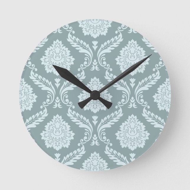 Horloge Ronde Rococo Damask Pattern Duck Egg Blue+Teal (Recto)