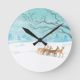 Horloge Ronde Roe Deer en hiver