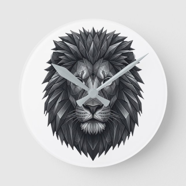 Horloge Ronde Roi Lion Géométrique - Art en ligne de Mandala Mét (Recto)