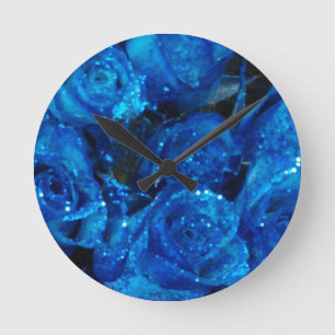 Horloge Ronde Romantique Love Blue Glitter Glamour Roses