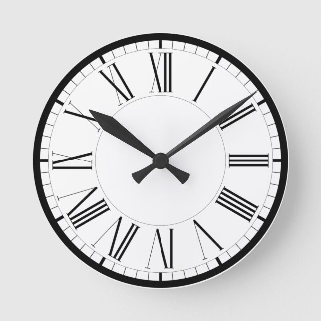 Horloge Ronde Römische Ziffern schwarz weiss klassische (Recto)