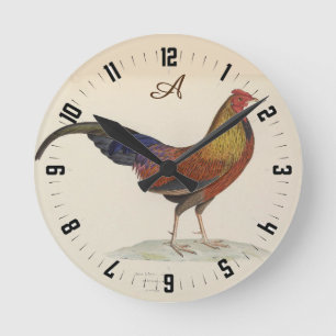 Horloge Ronde Rooster chicken Rustic Personalized