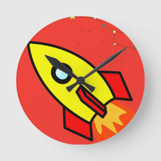 Horloge Ronde Roquette d'aventure spatiale de dessin coloré, OVN