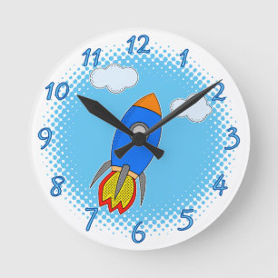 Horloge Ronde Roquette De Dessin Dans Le Ciel Bleu Halftones