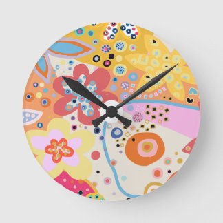 Horloge Ronde Rose amusant fleuri coloré