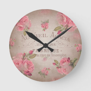 Horloge Ronde rose de roses shabbychic vintage français floral
