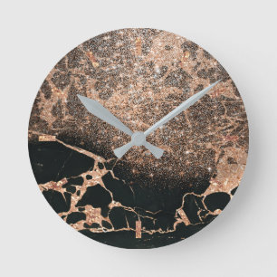 Horloge Ronde Rose en pierre de marbre noir Parties scintillant 
