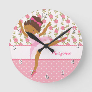 Horloge Ronde Rose floral Girly de ballerine lunatique
