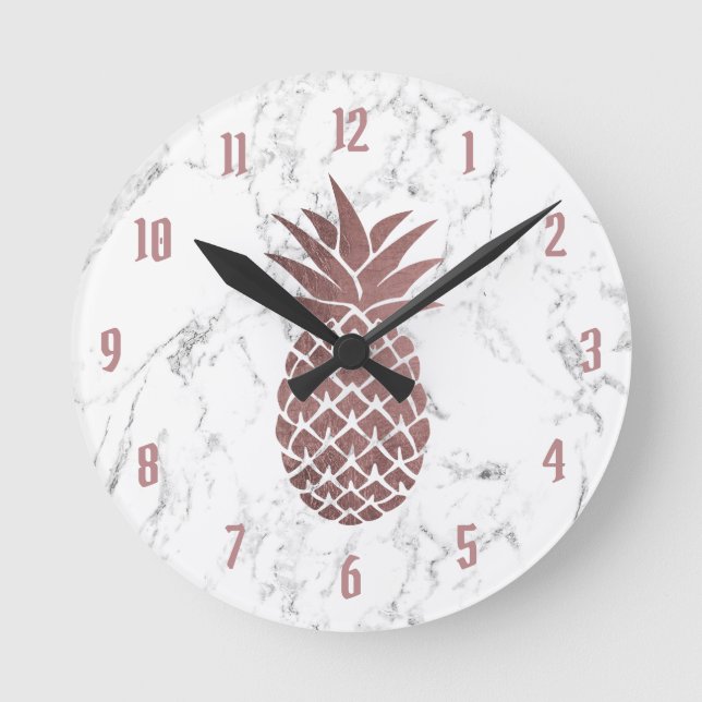 Horloge Ronde Rose Gold Ananas Logo Marbre blanc moderne (Recto)