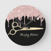 Rose Gold Glitter Drips Gold Scissor Hair Salon