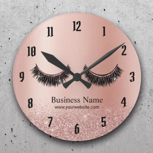 Horloge Ronde Rose Gold Lashes Artiste de maquillage Salon de be