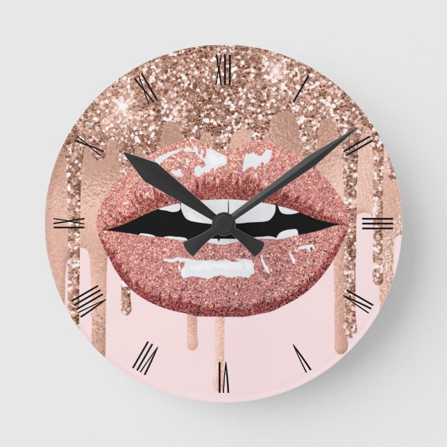 Horloge Ronde Rose Gold Lips Parties scintillant Drives Beauté S (Recto)