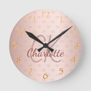 Horloge Ronde Rose gold monogram, nom script élégant