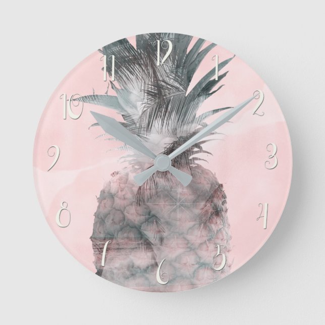 Horloge Ronde Rose Gold Pink Tropical Summer Pineapple Glam (Recto)