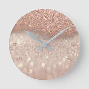 Horloge Ronde Rose Gold Rose Blush Glitter Minime ombre Numbers