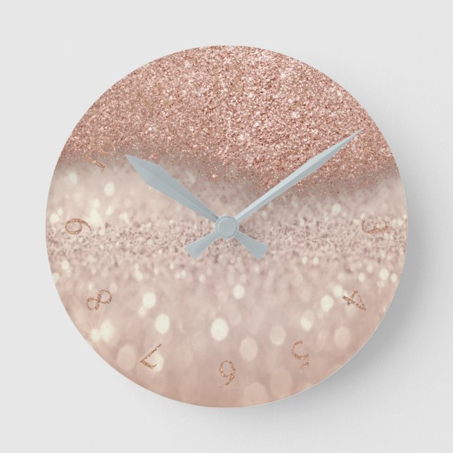Horloge Ronde Rose Gold Rose Blush Glitter Minime ombre Numbers (Recto)