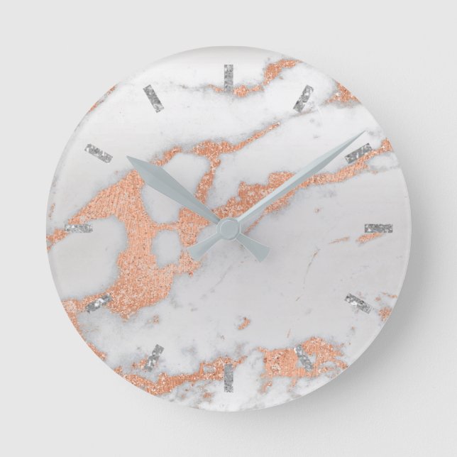 Horloge Ronde Rose Gold White Gray Carrara Marble Stone Copper (Recto)