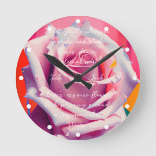 Horloge Ronde Rose gras en fleurs poème Bohemian Artsy