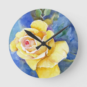 Horloge Ronde Rose jaune parfait dans l'aquarelle