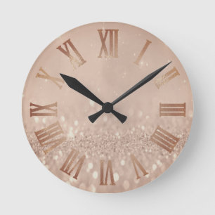 Horloge Ronde Rose Parties scintillant en cuivre or Métal minimu
