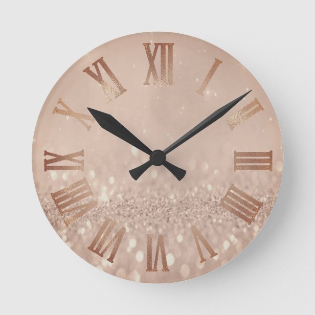 Horloge Ronde Rose Parties scintillant en cuivre or Métal minimu (Recto)