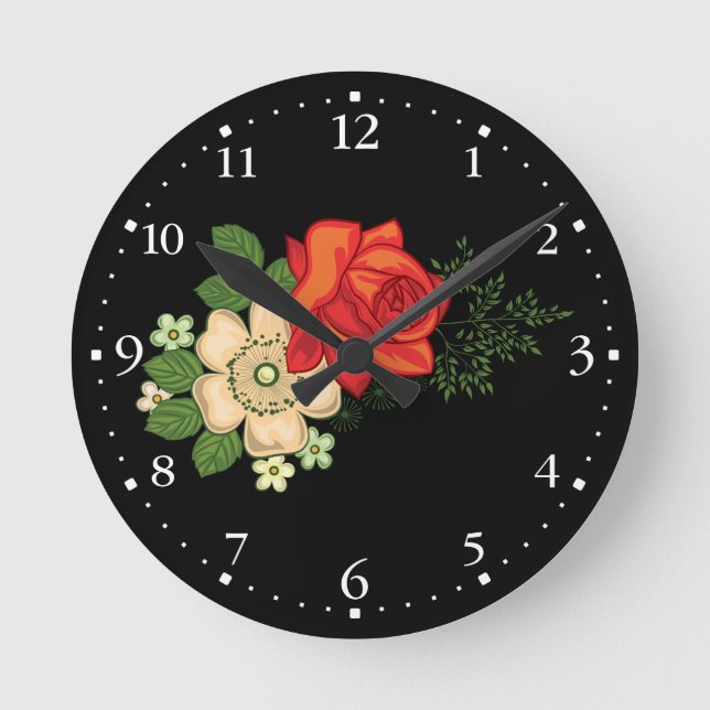 Horloge Ronde Rose rouge et marguerite 1 (Recto)