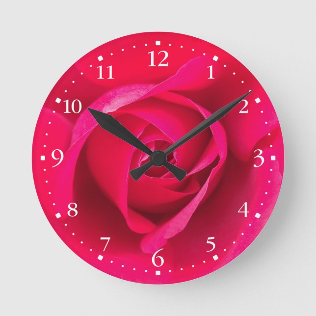 Horloge Ronde Rose rouge romantique v2 (Recto)