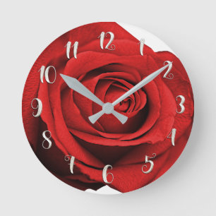 Horloge Ronde Rose Rouge Rustique Moderne Élégant Glamour Blanc 