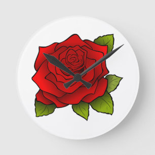Horloge Ronde Rose rouge simple en blanc