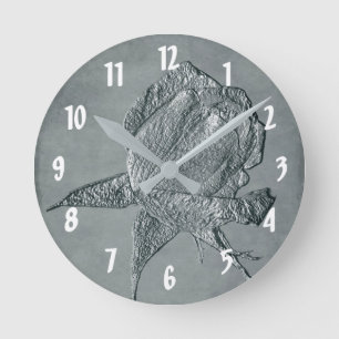 Horloge Ronde Rose Sculpté En Art Fleur Gris